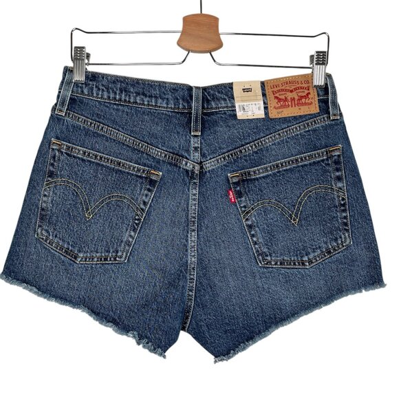 Levis 501 Womens High Waisted Dark Wash Cut Off Denim Shorts Size 30 - Picture 1 of 9